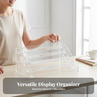 Stepped Acrylic Display Stand Space-Saving Tiered Pin Display Rack Versatile Use Clear Collectible Riser Shelf for Collectors, Anime Fans, Desk