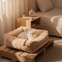 Dog Bed with Raised Rim Luxurious Pet Bed with Bolster Bolstered for Young Dogs, Kittens, Indoor, Living Room, Crate
