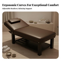 Wooden Massage Bed Solid Wood Frame Stationary Spa Table Firm-Density Foam Cushion Facial Treatment Bed for Estheticians, Beauty Salons, Spas, Home