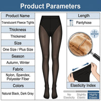 Fleece Lined Tights for Women with Thermal Insulation for Winter Wear, Thick with Fake Translucent Design, Plus Size