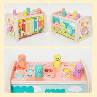 Multifunctional Lion Pounding Bench Hand-Eye Coordination Pounding Bench with Mallet Fine Motor Wooden Activity Box Educational for Preschoolers, Classroom