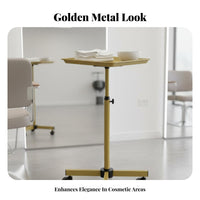Modern Gold Finish Rolling Service Tray Easy to Clean Adjustable Height Rolling Tray Stable Base Salon Trolley Sturdy Construction for Hair Stylists, Hairstylists, Aestheticians, Barber Shop, Barbershop, Beauty Medical Center, Spa
