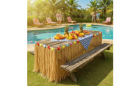 Hawaiian Table Skirt with Flowers Luau-Style Fringe Table Skirt Eye-Catching Decorations Lightweight for Beach Parties, Cake Tables