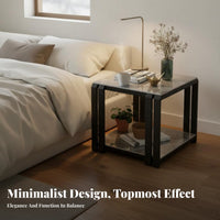 Minimalist Design 2-Tier Square Side Table Multi-Purpose Nightstand Sturdy Frame Household Furniture Easy Assembly for Apartment Dwellers, Homeowners, Renters, Living Room, Bedroom, Small Areas, Home Office