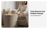 Luxury Design Oval Woven End Table Installationno-assembly Nightstand Easy to Assemble Bedroom Furniture Two Drawers for Homeowners, Interior Decorators, Renters, Hotel Room, Entryway, Hallway, Office