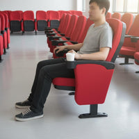 Multimedia Conference Seat Built-in Cup Holder Lecture Chair with Writing Metal Frame Folding Theater Seat with Cupholder