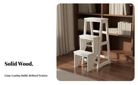 Foldable Design 3 Step Folding Ladder Solid Wood Construction Folding Step Stool Multi-Functional Convertible Ladder Chair Sturdy & Long-Lasting for Homeowners, Seniors, Librarians, Living Room, Kitchen, Office, Closet