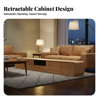 Electric Retractable TV Cabinet Cable Management Automated TV Stand Anti-Collision Rounded Corners Solid Wood Display Device Console for Home Theater