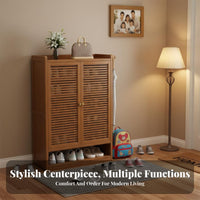 Breathable Design Louvered Door Shoe Cabinet Dust-Proof Multi-Layer Shoe Rack with Doors Large Capacity Louvered Door Storage Cabinet Easy Assembly for Apartment Dwellers, Homeowners, Families, Hallway, Mudroom, Living Room, Bedroom