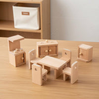 Wooden Dollhouse Furniture Set Child Safe Wooden Doll Furniture Dollhouse Room Playset Long-Lasting Sleek Finish for Children