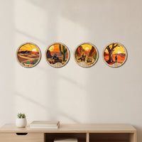 4 Pieces Wooden Hanging Decorations Round Circular Wooden Plaques Backed Wood Wall Decor for Living Room, Bedroom, Entryway