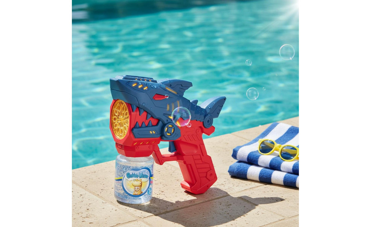 Powerful Engine Shark Bubble LED Lights 12-Hole Bubble Blaster Sturdy Leak-Proof Design for Children, Toddlers, Boys, Outdoor, Summer Fun, Parties, Backyard