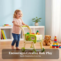 Role-Playing Game Toy Shopping Cart Safe Design Kids Shopping Cart Set Large Capacity Kids Grocery Trolley Effortless Rolling Wheels for Toddlers, Girls, Preschoolers, Kindergarten, Playroom, Home