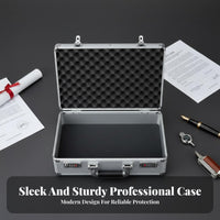 Combination Lock Hard Case with Foam Insert Ergonomic Handle Aluminum Briefcase with Foam Insert Reinforced Corners Portable Hard Shell Equipment Case Strong Bearing Capacity for Business Travelers, Photographers, Professionals