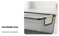 Wire Mesh Carrier with Wooden Handles Easy to Carry Organizer Bin Rust-Resistant