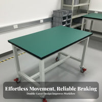 Locking Wheels Anti-Static Workbench Heavy Duty Mobile Work Table Strong Load-Bearing Capacity Rolling Workspace Trolley Long-Lasting Steel Frame for Factory Workers, Technicians, Mechanics, Workspace Oratory, Cleanroom, Warehouse, Repair Shop
