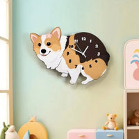 Corgi Wall Clock Cartoon Canine Wall Clock Decorative for Kids, Nursery, Bedroom
