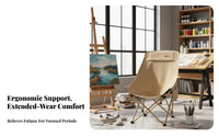 Sturdy Steel Frame Folding Moon Chair Heavy Duty Outdoor Sketching Stool Ergonomic Design Lightweight Folding Chair Breathable Material for Art Students, Backpackers, Outdoors, Library, Fishing, Backyard