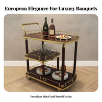 European Design Hotel Food Service Cart High-End Luxury 3-Tier Serving Trolley Easy to Move Mobile Beverage Cart Versatile Usage for Restaurant Employees, Home Entertainers, Homeowners, KTV, Parties, Dining Room, Kitchen