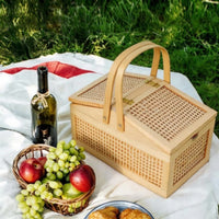 Woven Basket with Lid Handwoven Wicker Basket with Lid Portable for Home Storage