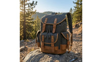 Waxed Canvas Backpack Rugged Canvas Rucksack with Leather Trim Vintage Backpack with Buckle Straps for Journeyers, Students, Travel, Commuting