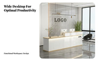Wide Countertop Marble Pattern Cashier Counter Heavy Duty Company Reception Table Smart Layout Modern Reception Desk Easy Assembly for Receptionists, Business Owners, Retailers, Hotel, Medical Practice, Lobby, Retail Shop