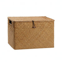 Handwoven Storage Box Hinged Lid Wicker Lidded Basket Versatile Household Organizer