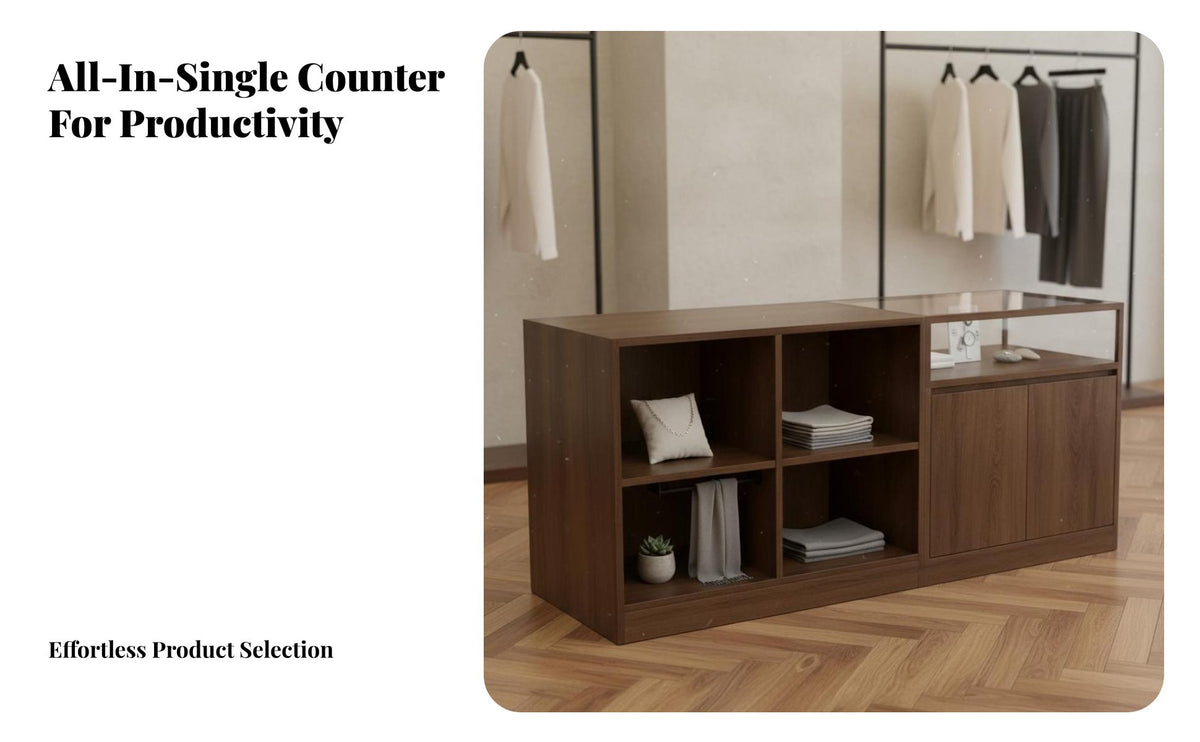 Multi-Functional Design Shop Island Display Table Ample Storage Boutique Cashier Counter Minimalist Design Glass Top Display Cabinet for Shopkeepers, Small Business Owners, Clothing Boutiques, Checkout Area, Retail Shop S, Gift Shops
