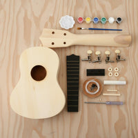 All Parts Included 21 Inch Soprano Ukulele Kit Paintable Wood Wooden Ukulele Making Kit Educational Toy for Children, Beginners, Family Activity, Craft Class