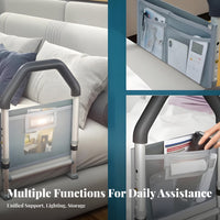 No-Drill Adjustable Bed Assist Non-Slip Handle Bed with Storage Pocket Tooltool-Less Assembly Mobility Aid Portable Design for Seniors, Bedside, Bedroom