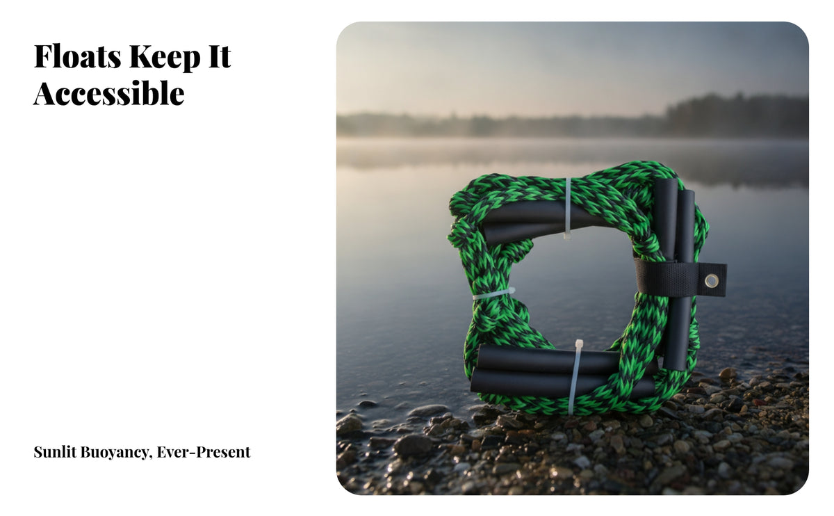 Braided Tow Rope with Buoyant Tubes | Compact Coiled Design, High-Visibility, Reflective assistance Rope with Float Tubes, for Surf Towing