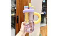 Large Capacity Straw Cup Cute Cartoon Design Handled Water Cup Portable Tumbler Handle Grip for Women, Girls, Cycling, Travel, Outdoor