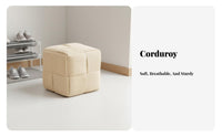 Corduroy Fabric Upholstered Stool Vintage design Upholstered Square Pouf Thick Padded Seat Footrest space-saving Design for Homeowners, Children, Office Workers, Living Room, Entryway, Bedroom, Under Desk