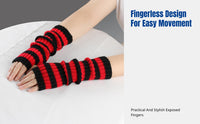 Cosplay Party Fingerless Gloves, Striped Knit Arm Warmers, Christmas Anime Style, Unisex, Autumn Winter Accessory, Polyester