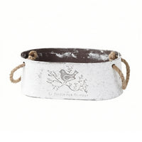 Rustic Oval Planter with Rope Handles Shabby Chic Metal Flower Pot with Bird Motif Multipurpose Metal Flower Pot with Handles Lightweight for Windowsill