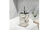 Ceramic Soap Dispenser Square Countertop Dispenser with Silver Toned Pump Glossy for Washroom