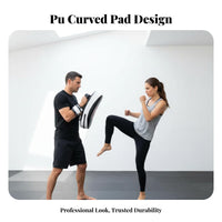 Thickened Padding Curved Muay Thai Pad Long-Lasting PU Leather Curved Kick Guard Shock Absorption Muay Thai Pad Force Absorbent for Boxers, Coaches, Gym, Dojo