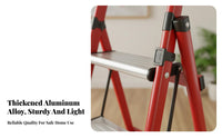 Foldable Folding Step Ladder Lightweight Aluminum Household Ladder Space Saving Portable Step Stool Stable Triangular Structure for Homeowners, DIY Enthusiasts, Seniors, Indoor, Kitchen, Office, Living Room