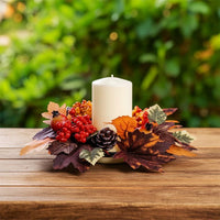 Autumn Candle Wreath Thanksgiving Fall Candle Wreath Table Centerpiece Wreath Harvest Seasonal for Hosts, Mantel, Entryway
