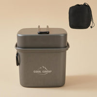 2 Pieces Folding Handles Square Camping Pot Matte Gray Nesting Cookware Set Mesh Storage Pouch Aluminum Camping Cookware Compact