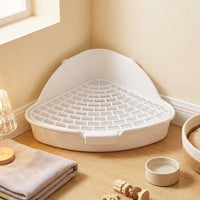 Bunny Litter Tray and Bunny Litter Box, Shallow Bunny Restroom Tray for Guinea Pigs, Triangular Corner Toilet with Removable Grate