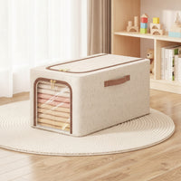 Storage Bin with Metal Frame Space-Saving Storage Box with Lid Foldable Textile Bin Heavy-Duty Portable for Wardrobe, Bedroom