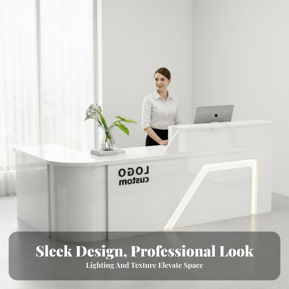 Modern Front Desk Sturdy Construction Front Desk with Storage Scratch-Resistant Surface Commercial Reception Table for Retail Store
