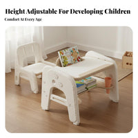 Rounded Corners Adjustable Kids Table and Chair Set Ergonomic Design Toddler Study Desk with Storage Material Multifunctional Play Table Set Stable Load-Bearing for Toddlers, Preschoolers, Parents, Playroom, Bedroom, Nursery, Classroom