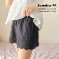 Women Breathable Lace Boyshorts for Under Skirt and Dress, Loose Fit Anti Chafing Shorts with Hollow-Out Design, Modesty Underwear