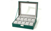 Soft Velvet Soft Cushioning 10 Slot Watch Box Leather-Look Finish 10-Slot Watch Case Transparent Lid Accessory Storage Front Latch