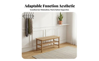 twofold Function 2-Tier Shoe Rack with Woven Seat Natural Aesthetic Padded Shoe Rack Bench Sturdy Construction Entryway Stool Space-Saving Design for Apartment Dwellers, Homeowners, Hallway, Mudroom, Living Room, Bedroom