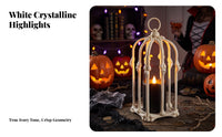 Powered Skeletal Cage Lantern | Spooky Seasonal Glow, Lantern with LED Candle, for Halloween Party