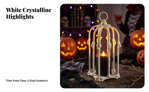 Powered Skeletal Cage Lantern | Spooky Seasonal Glow, Lantern with LED Candle, for Halloween Party