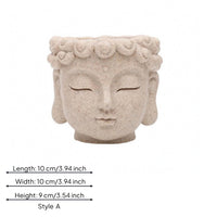 Buddha Head Flower Pot Sculpted Decorative Tabletop Planter Stone-Look Flower Pot Ornamental Home Decor Small Plant Display